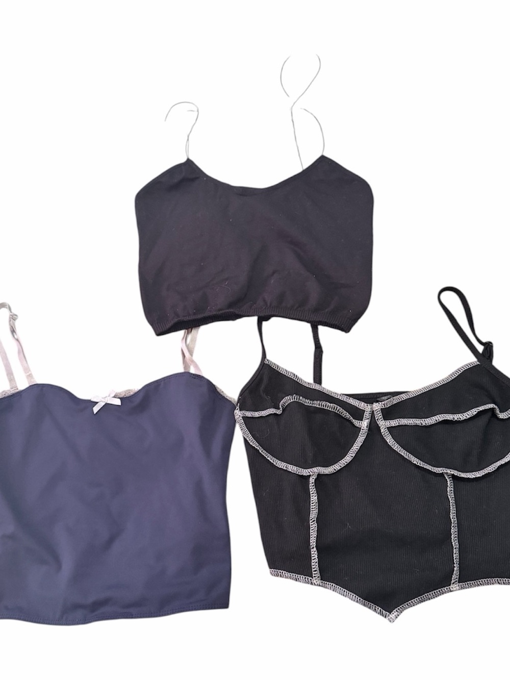 Bundle of Cropped Black and Navy Camisole Trio
